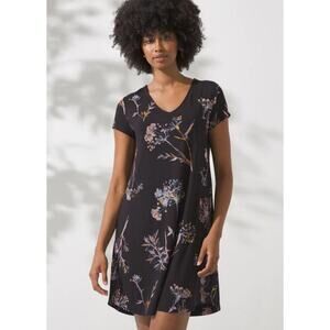 Soma Cool Nights Short Sleeve Veiled Floral Grand Black Nightgown, sz S